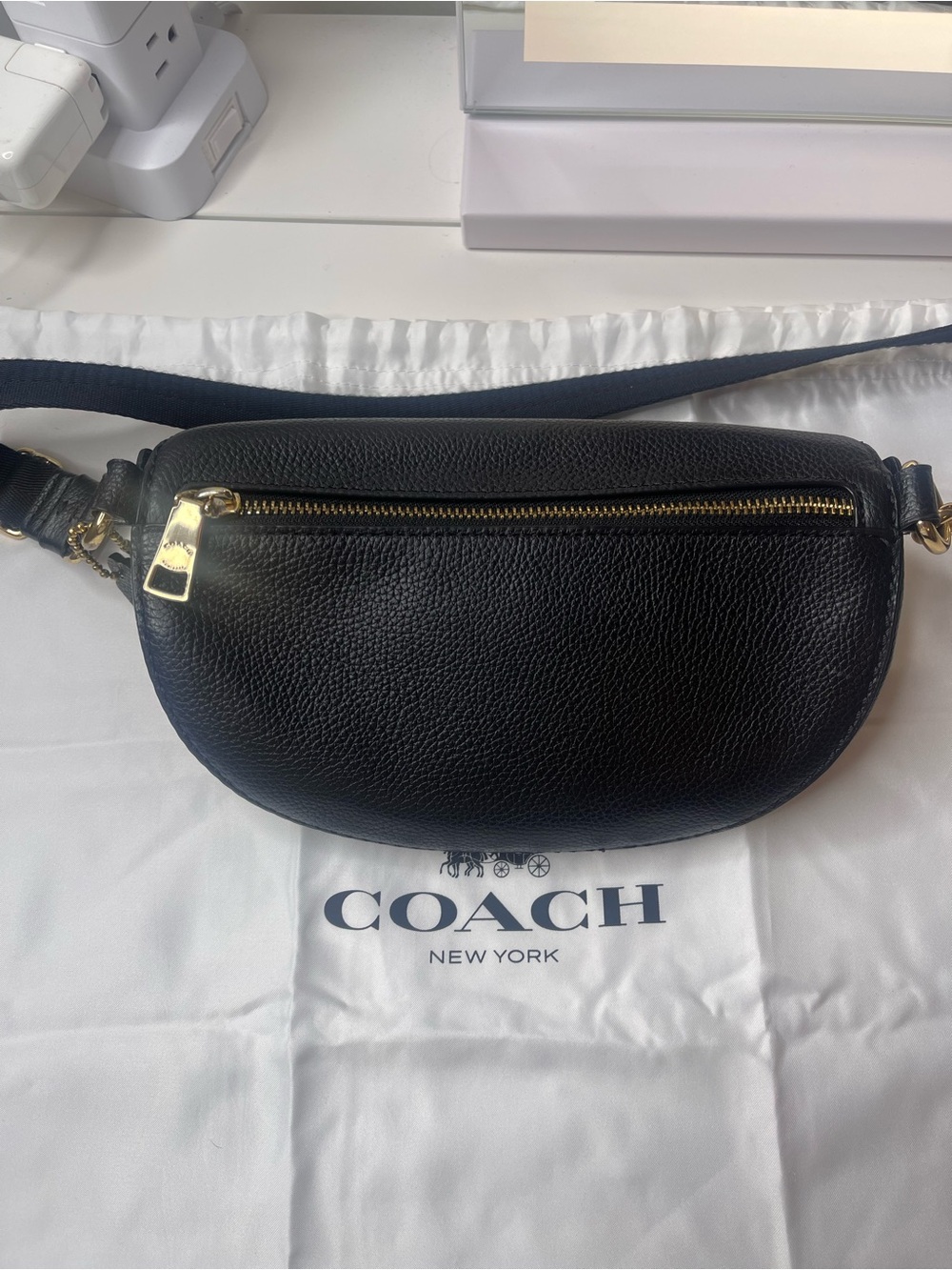 Coach Black Pebbled Leather Crossbody Belt Bag with Gold Hardware - Picture 4 of 10